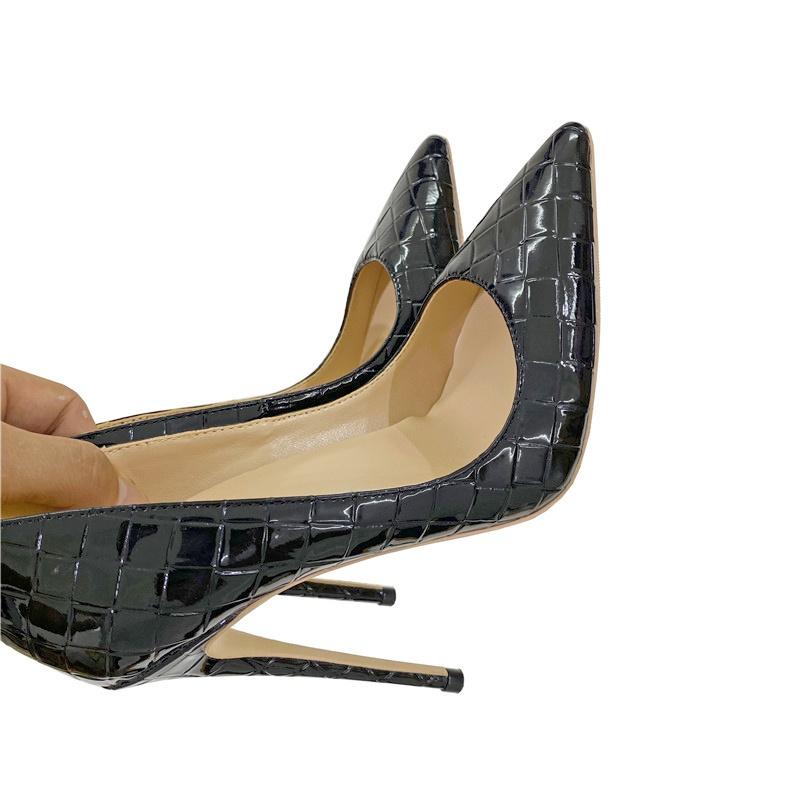 Черные клетчатые тонкие женские туфли с острым носком, универсальная женская обувь для деловых встреч, банкетных платьев и обуви больших размеров.