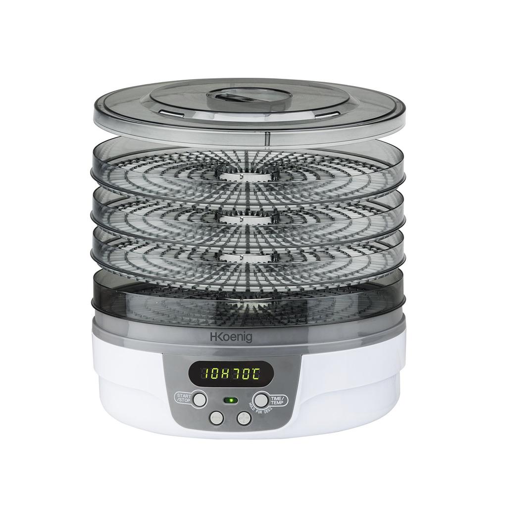 H.Koenig Food Dehydrator, 250 W, 5 Removable Trays, Adjustable Thermostat, Timer Up To 48 Hours, White DSY700, Plastic