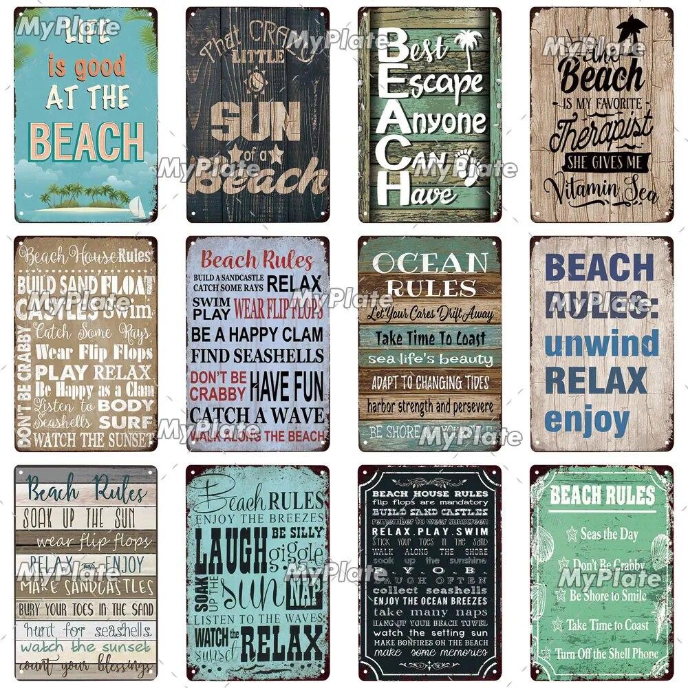 [MyPlate] Beach Metal Sign Vintage Plaque Tin Sign Plate Wall Decor For Bar Club Man Cave Art Painting Poster Gift