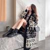 Women's Sweaters Mid-length V-neck Diamond Pattern Knitted Cardigans Autumn Winter Loose Wool Knit Coats Lady Outerwear