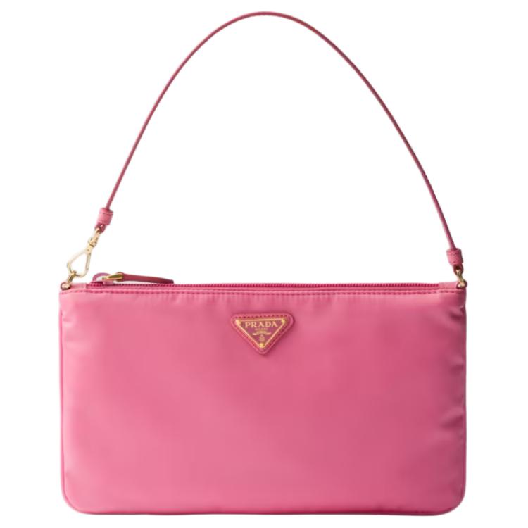 Prada Enamel Triangle Logo Zipper Tote Shoulder Bag Mini Women handbags Coral-Pink 1NI545_R067_F0JII