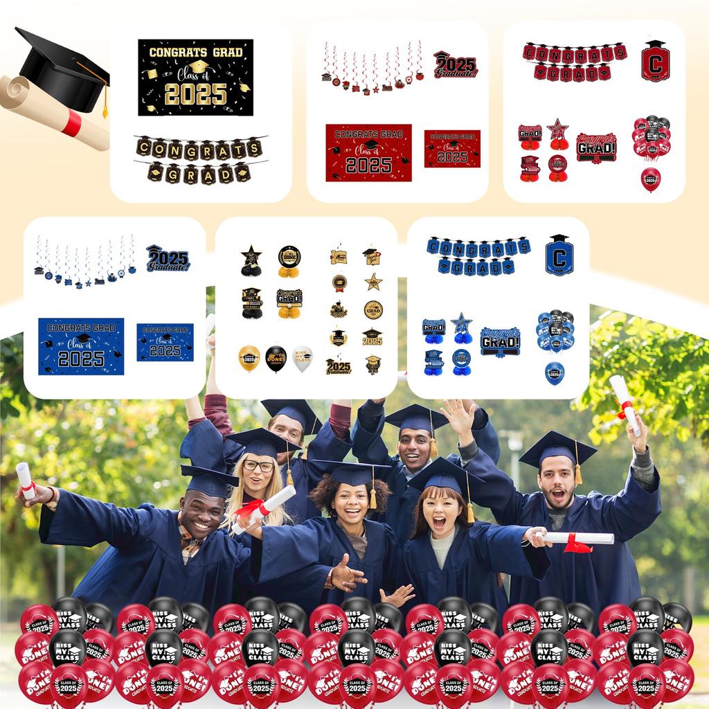 Graduation Decorations Blue Themed Set - Congrats Grad Banner, Class Of 2025 , Balloons & Streamers Kit - Complete Party Supplies For High School &