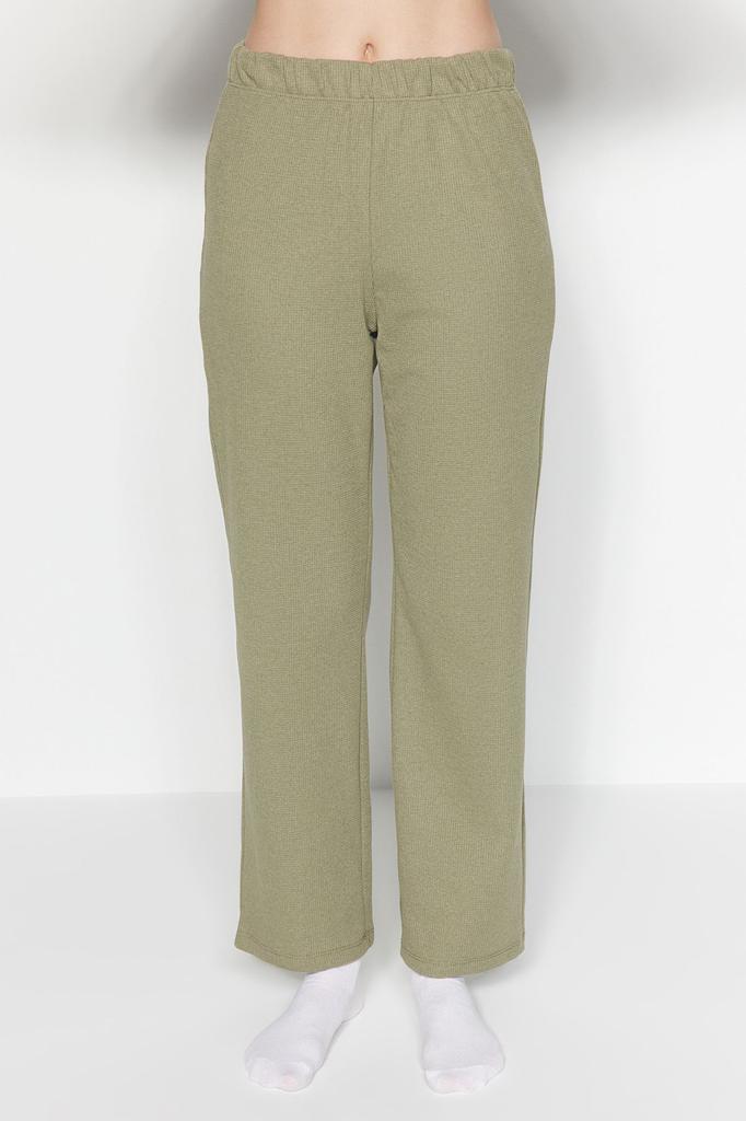 Women's Fashion New Pajama Set Green Waffle Tshirt-Pants Knitted Pajama Set