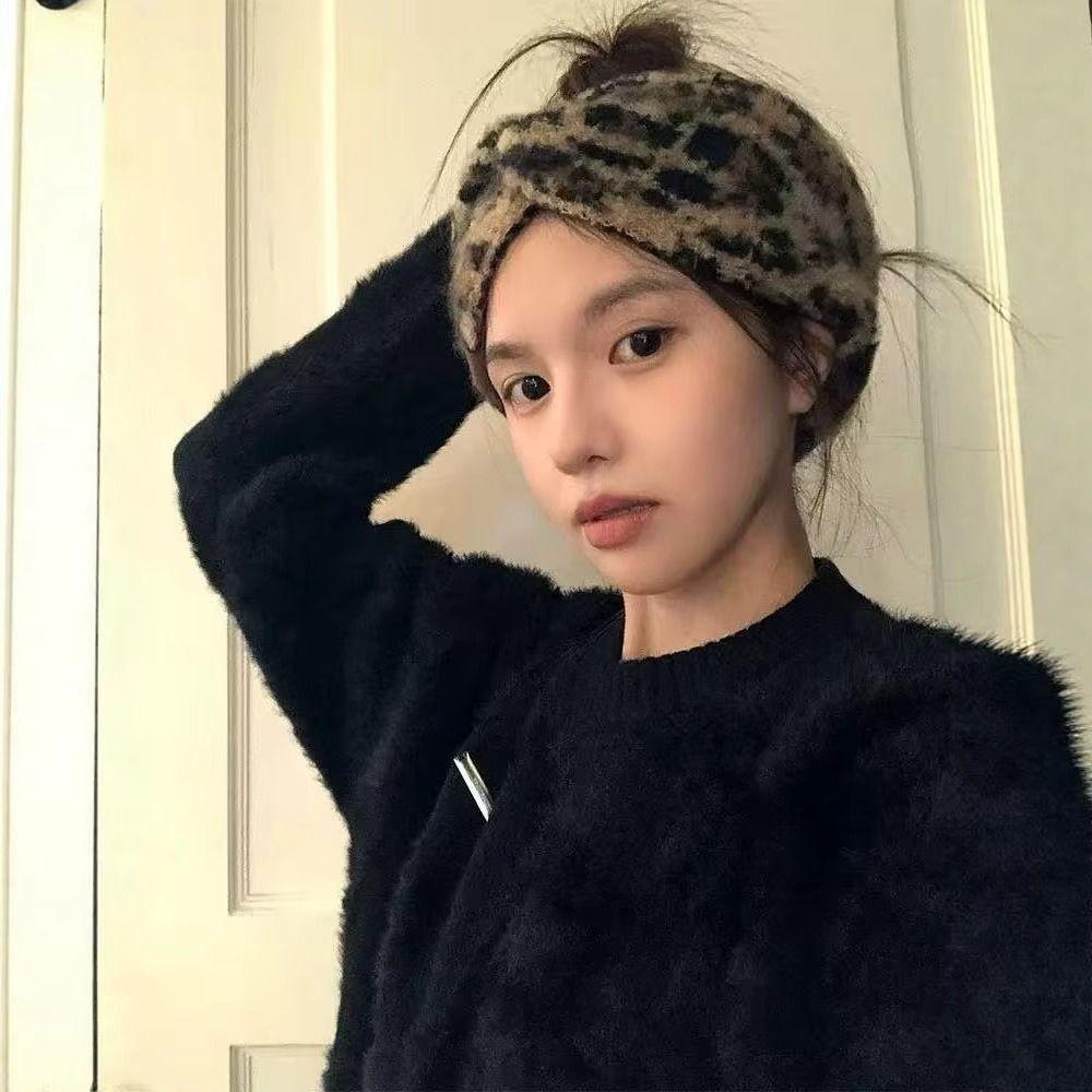 Широкая повязка на голову с леопардовым принтом, мягкая объемная вязаная тюрбан-повязка, регулируемая, высокая эластичность, перекрестная повязка, модные аксессуары