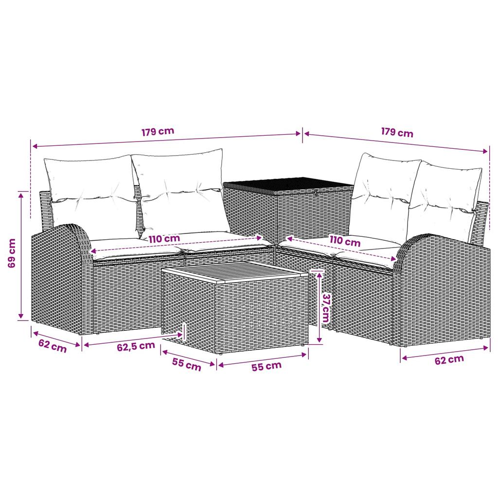 Sofa Set 6 pcs Black and Cream White Poly Rattan and Steel