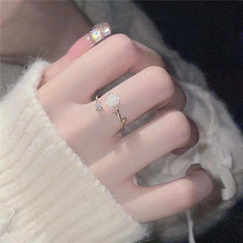 Чистая красота, кольца с цветком для женщин, корейский стиль, регулируемое кольцо на палец с цирконием, ювелирные изделия для невесты, свадьбы, помолвки, подарки