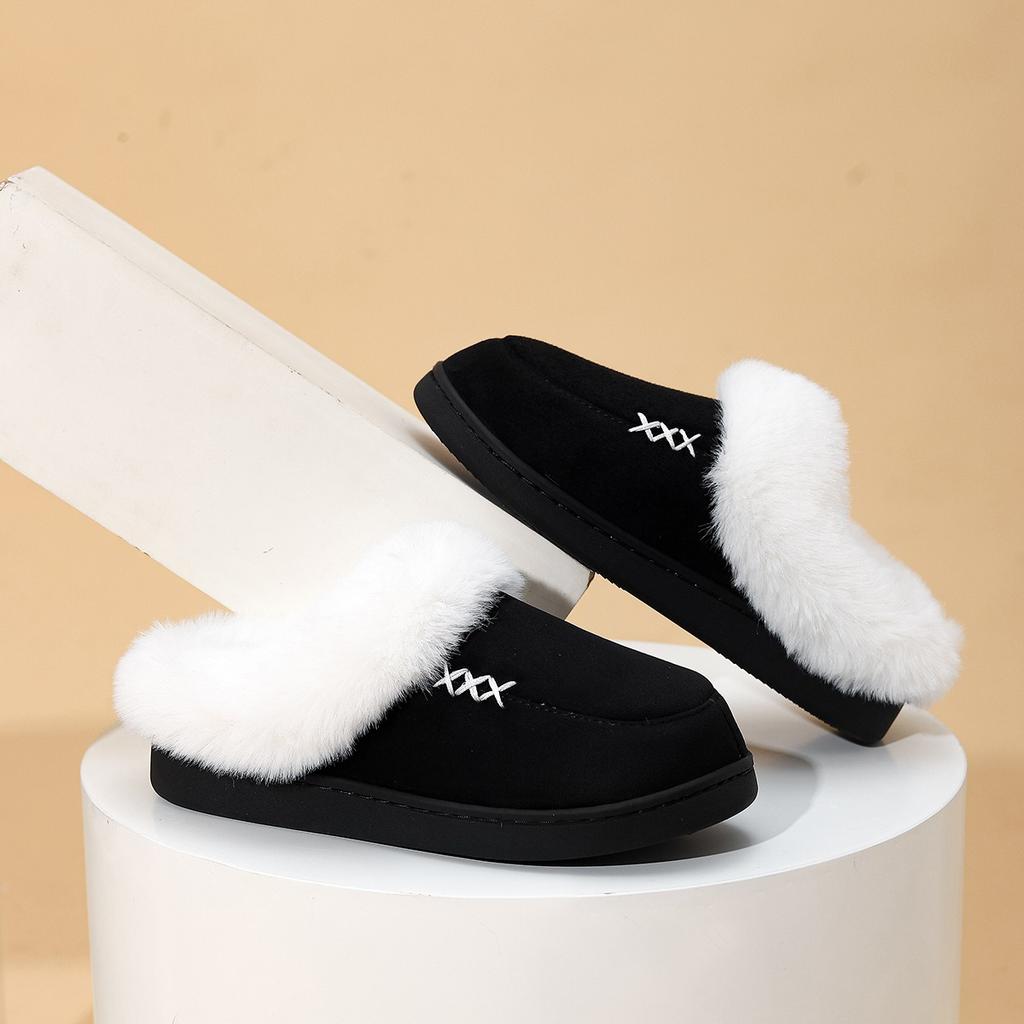 Fashion 2024 Autumn and Winter Fashion New Plush Slippers for Home Warm with Heels and Velvet Non-slip Cotton Slippers