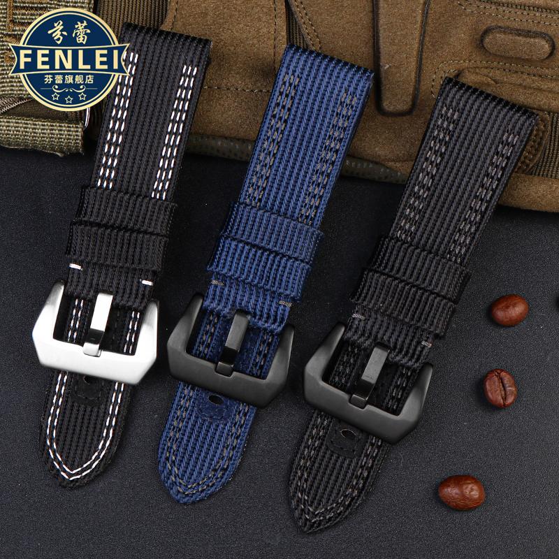Ремешок для часов 24 мм 26 мм Нейлон Холст Кожаный Ремешок для часов Panerai PAM00984 985 01661 Luminor Аксессуары Браслет Черный Ремешок для часов
