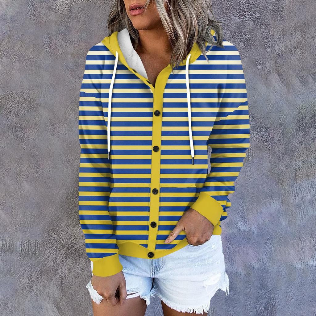 Женская толстовка-куртка, классическая полосатая, с длинным рукавом, свободная, с капюшоном, спортивная куртка