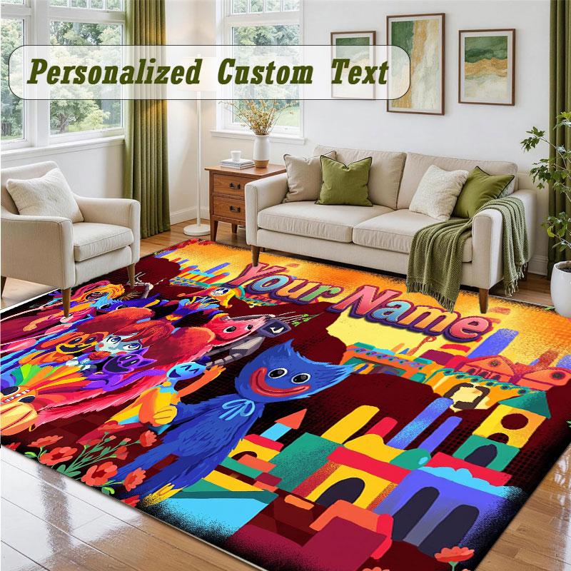 Crystal Velvet Square Rug Custom NamePoppy Playtime Pattern Non Slip Home Floor Decor Rug