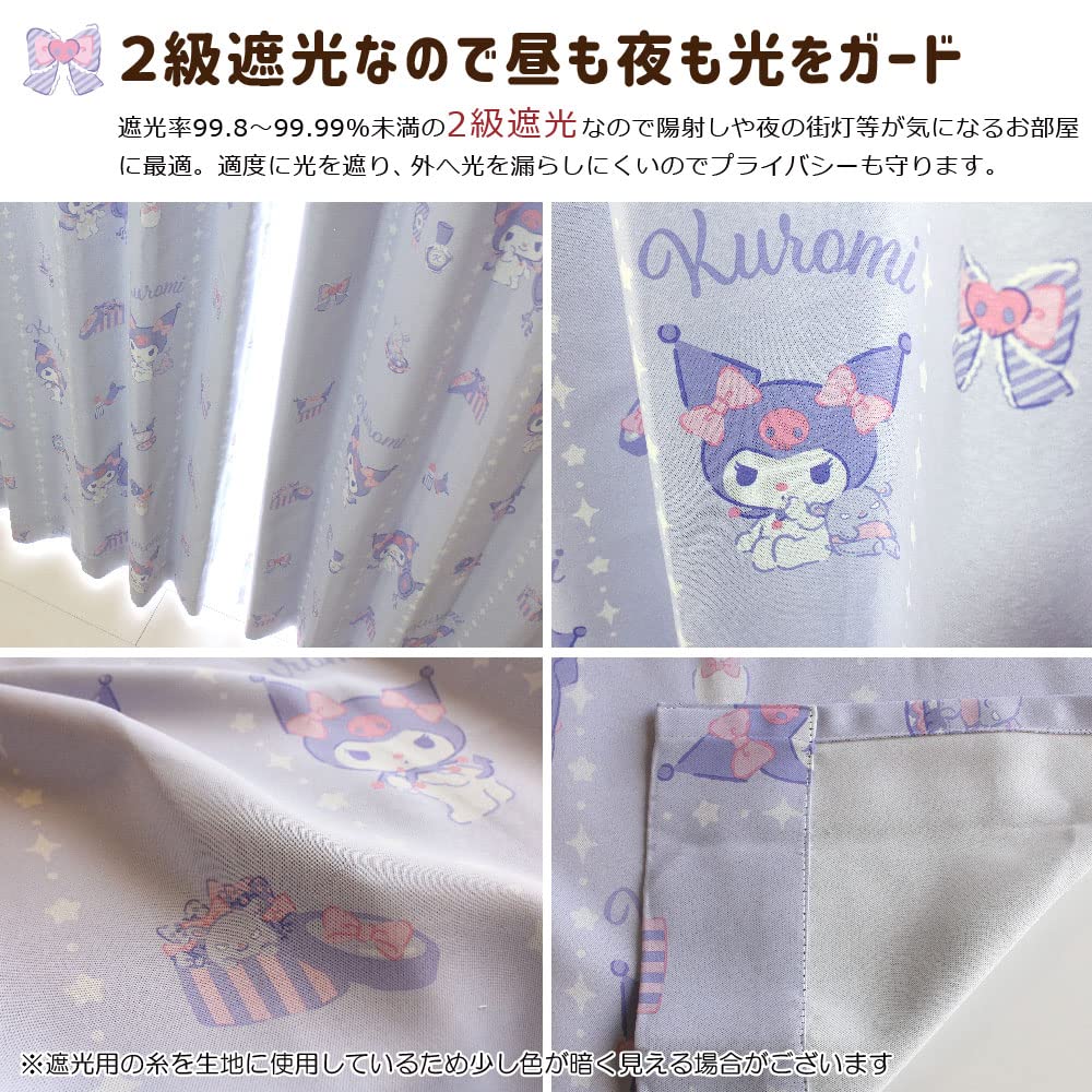 Sanrio Kuromi Level 2 Blackout and 100 X Set of Sanrio My Character Heat-Resistant Curtains, 135cm, 2, Melody, Washable, SB-625-S