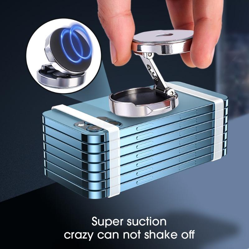 Car Phone Holder Circular Foldable Magnetic Suction GPS Stand Adjustable Height Positioning Rotating Bracket with Metal Sheet