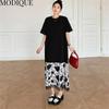 MODIQUE Summer Plus Size Women Loose Versatile A-Line Patchwork Floral Long Dress With Pocket Female Casual Oversize Short Sleeve O-Neck Dresses