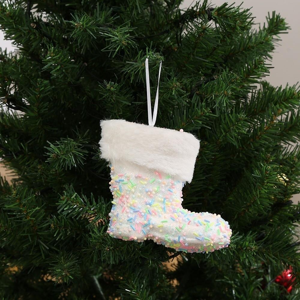 Flocking Xmas Tree Decor DIY Ice Cream Pendant Creative Candy Cane Ornament Home Decor