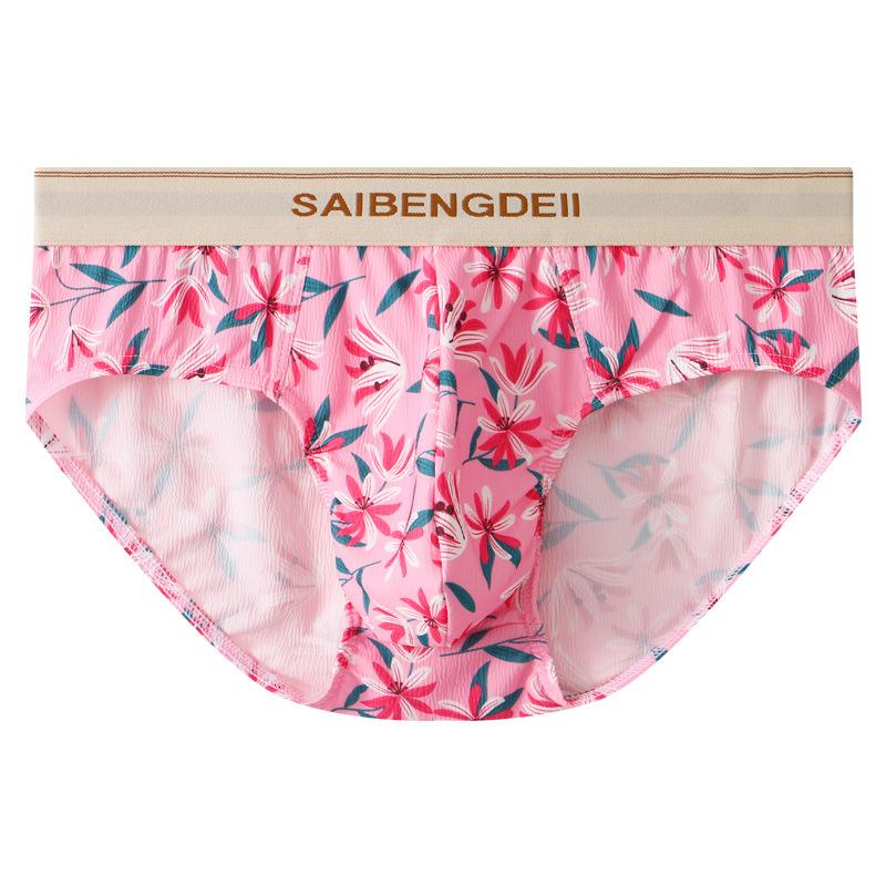 Мужское нижнее белье из чистого хлопка, дышащие трусы, розовое, милое, с цветочным принтом, сексуальное