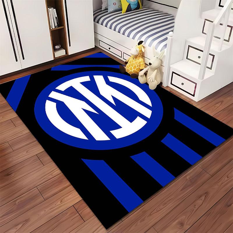 Blue Black Striped Logo Carpet suitable as a non-slip mat for the living room or bedroom sofa