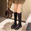 Но женские ботфорты 2025 зима новая британский стиль бархатные теплые эластичные высокие тонкие сапоги на толстой подошве