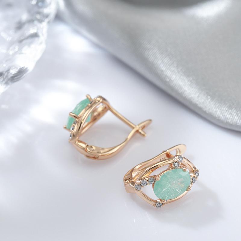 Kinel Water Drop Green Zircon Earrings For Women Rose Gold Color English Earring