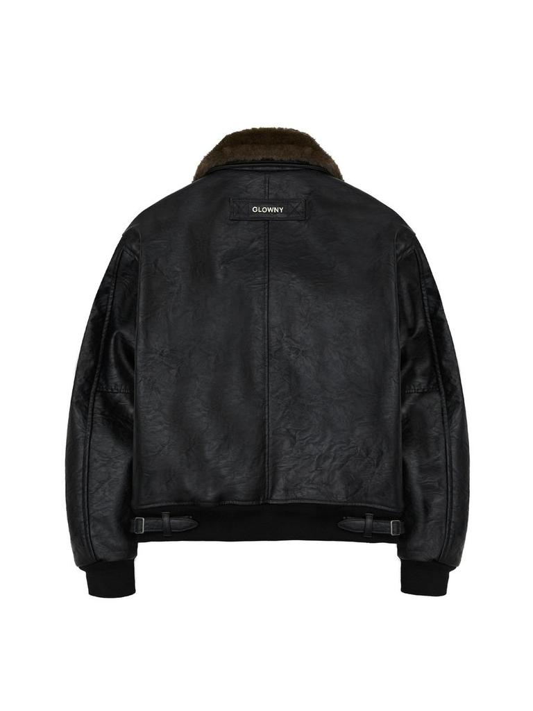 GLOWNY Shearling Leather Jacket (Black)