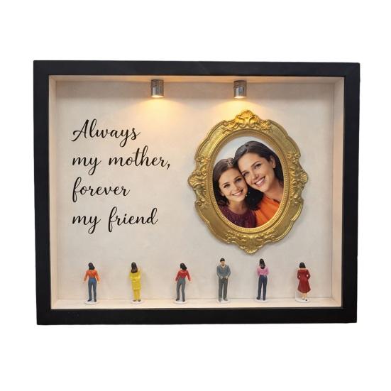 DIY Mini Museum Silhouette Box Personalized Photo Memory Display Case with Gold Frames Figurines Shadow Box Frame Kit with Light Gift for Mother's Day