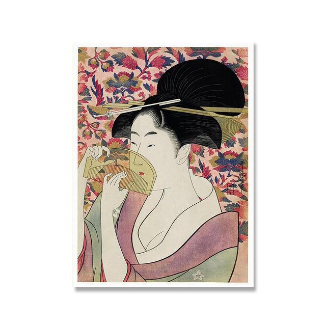 Solid Wood Frame Japanese Ito Shinsui Geisha Painting On Canvas Wall Art Poster And Prints Lip Stick Kitagawa Vintage Wall Decor For Living Room
