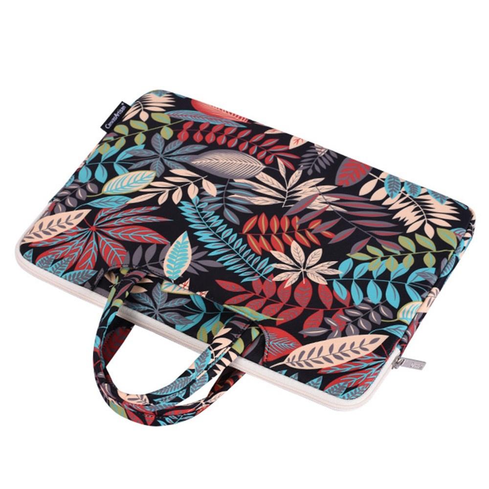 13" Laptop Bag with Large Leaves Pattern - Black