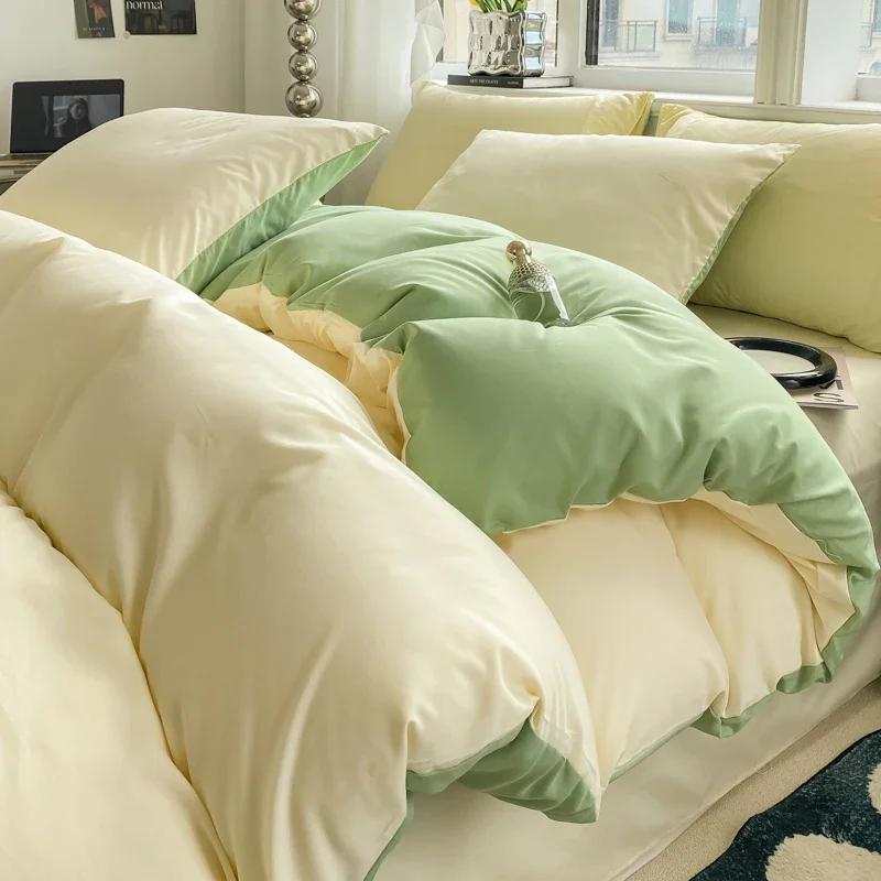 Ins Style Однотонный пододеяльник Комплект постельного белья из стираного хлопка Постельное белье Одеяло Чехол Наволочка Мягкие комплекты постельного белья Пододеяльники 220x240