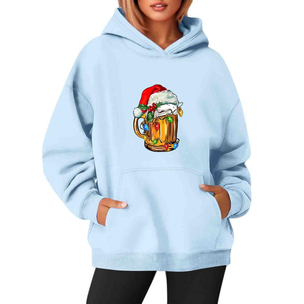 Женские толстовки с круглым вырезом и длинным рукавом с рождественским принтом, однотонная толстовка с капюшоном