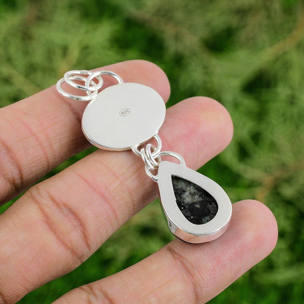 Daughters Day Sale Natural Green Rice Jasper Sterling Silver Engagement Pendant