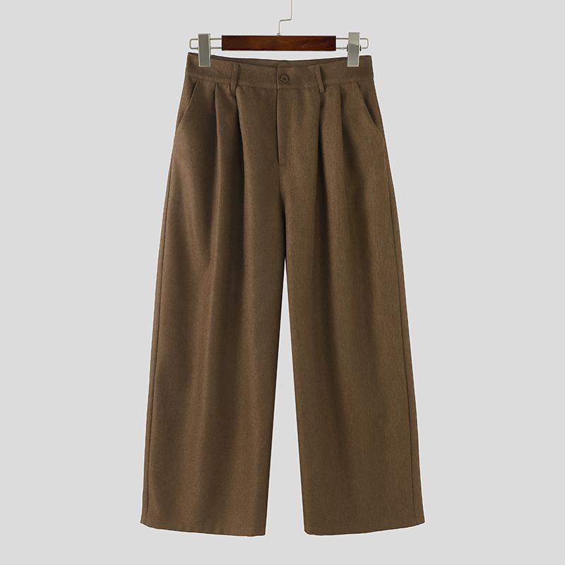 INCERUN Осенние мужские брюки с молнией на талии, повседневные, мешковатые, с широкими штанинами, длинные