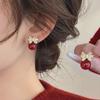 High-End Red Diamond Pearl Bow Earrings with 925 Silver Needles - Luxury Fashion Jewelry