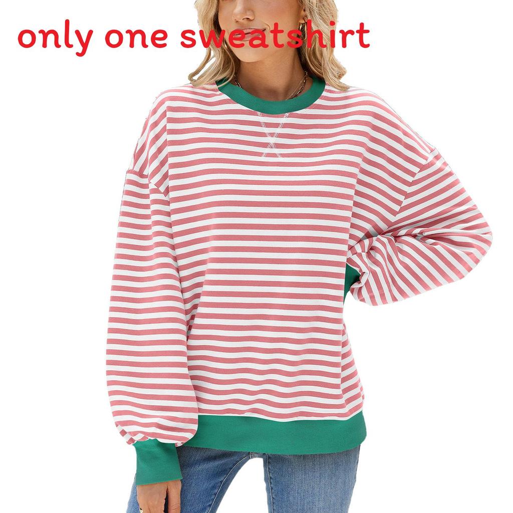 Striped Pattern Long Sleeve Sweatshirt With Colorblock Design For Women Fall