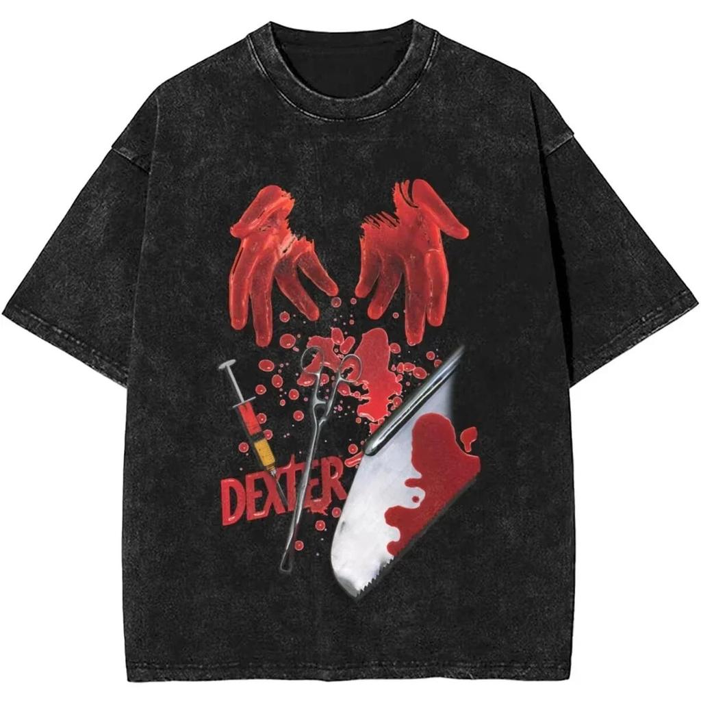 Новая футболка Dexter Morgan Edition, средний палец, ретро, модная, винтажная, стираная, летние топы Y2K, хлопок, мужские, женские, футболки с коротким рукавом