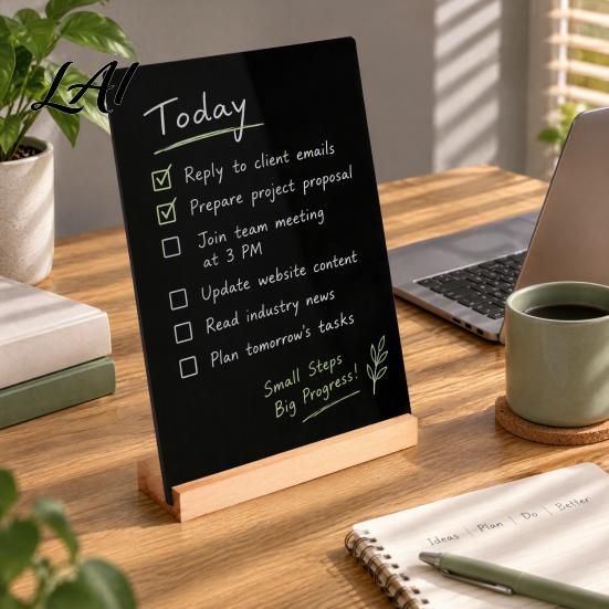Desktop Menu Signs for Cafe Tabletop Chalkboard with Wooden Stand Erasable Acrylic Portable Blackboard Bakery Food Label Smooth Writing Message