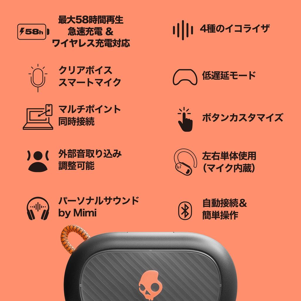 Официальный магазин Skullcandy Беспроводные наушники Push ANC с активным шумоподавлением, Bluetooth 5.3 с микрофоном, 58 часов воспроизведения, Быстрая зарядка, IP67