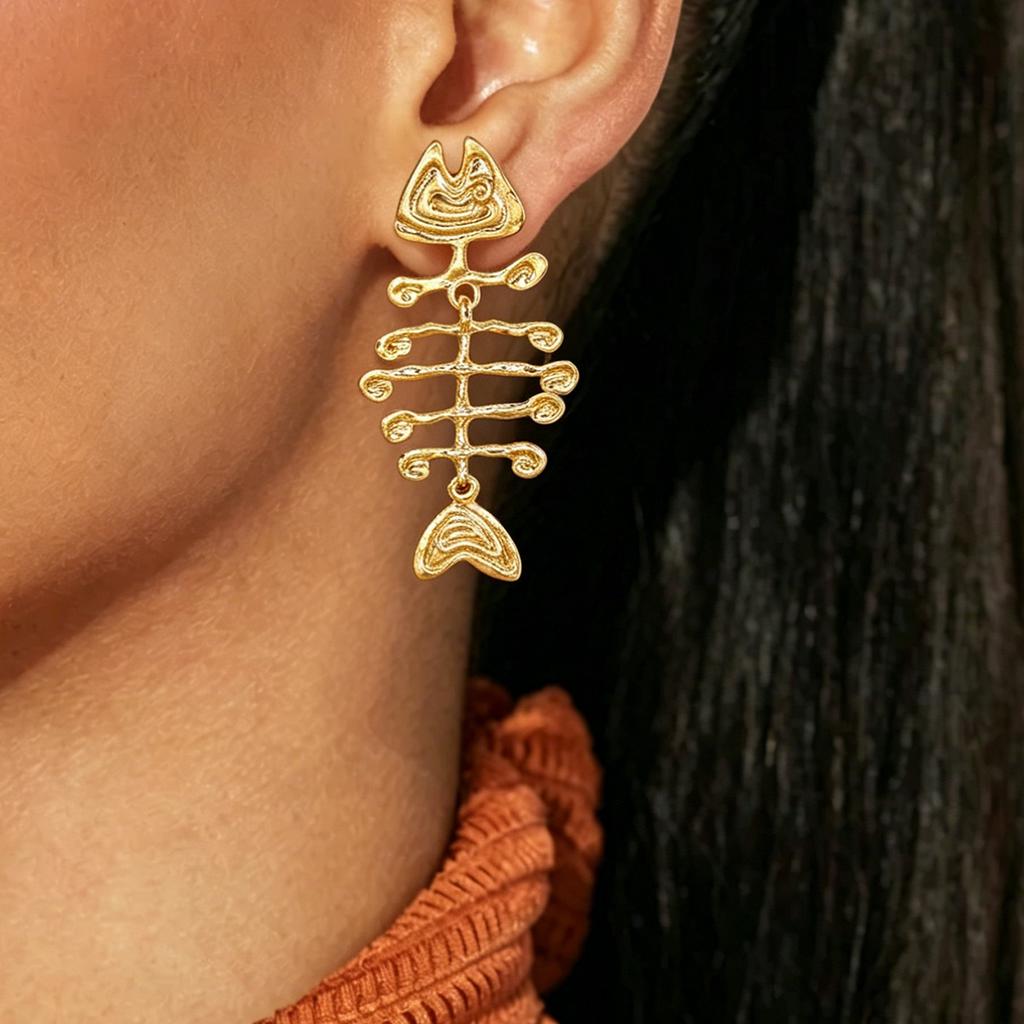 11119 European and American jewelry, new classic retro exaggerated personality fishbone alloy dripping earrings
