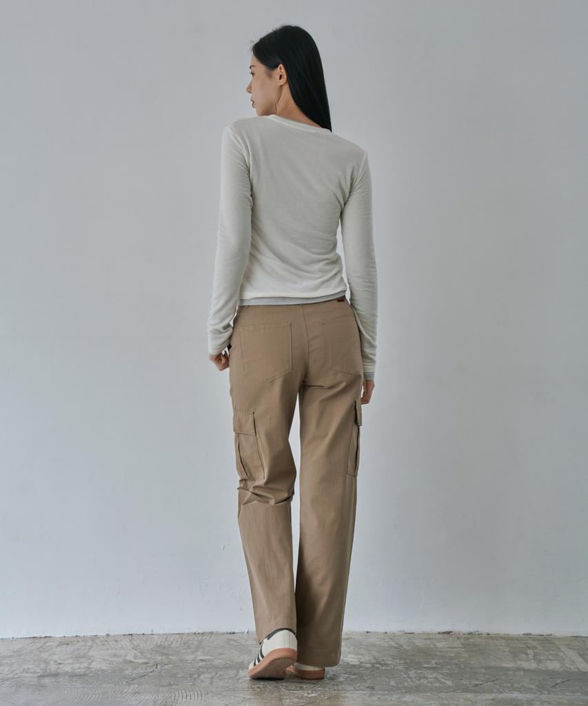 WAARFORWOMAN W1156 Прямые брюки-карго с вырезами_Бежевый