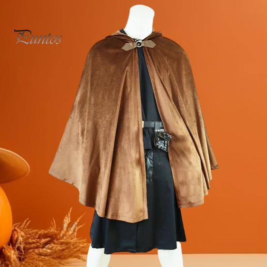 Плащ на Хэллоуин, шаль с капюшоном, стильный дизайн, накидка с пряжкой, однотонный длинный халат в средневековом стиле, костюм для косплея