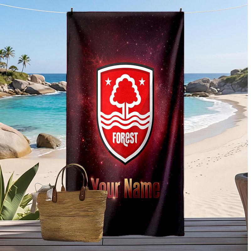 Nottingham Forest FC Personalized Printed Beach Towel Soccer Logo Support Custom Name Text Absorbent Towel For Sport Travel Special Gift
