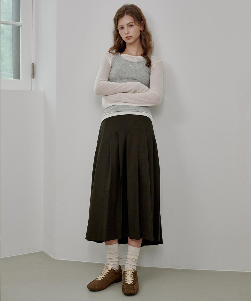 Rosiro Midi Pleated Skirt Khaki
