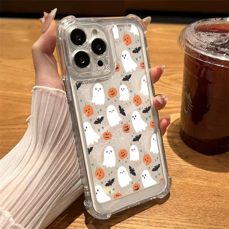 Милый жуткий тыква на Хэллоуин Прозрачный чехол для телефона для iPhone 17 16 15 14 13 12 11 Pro Max 7 8 Plus X XR XS Max Силиконовый чехол