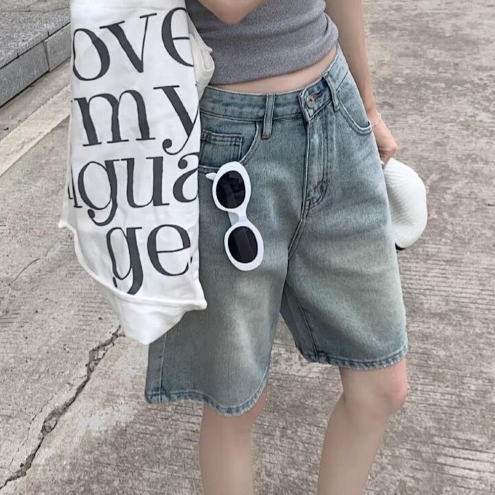 Wide Leg Denim Shorts Women All-match Denim Pants Trousers Chic Baggy Blue Jeans  Students
