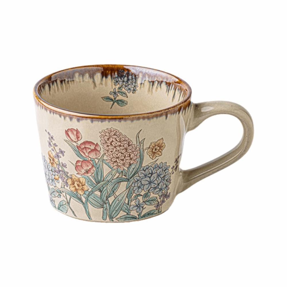 Floral Pattern Antique Style Mug Non-slip Milk Cup Decorative Ceramic Coffee Cup Travel