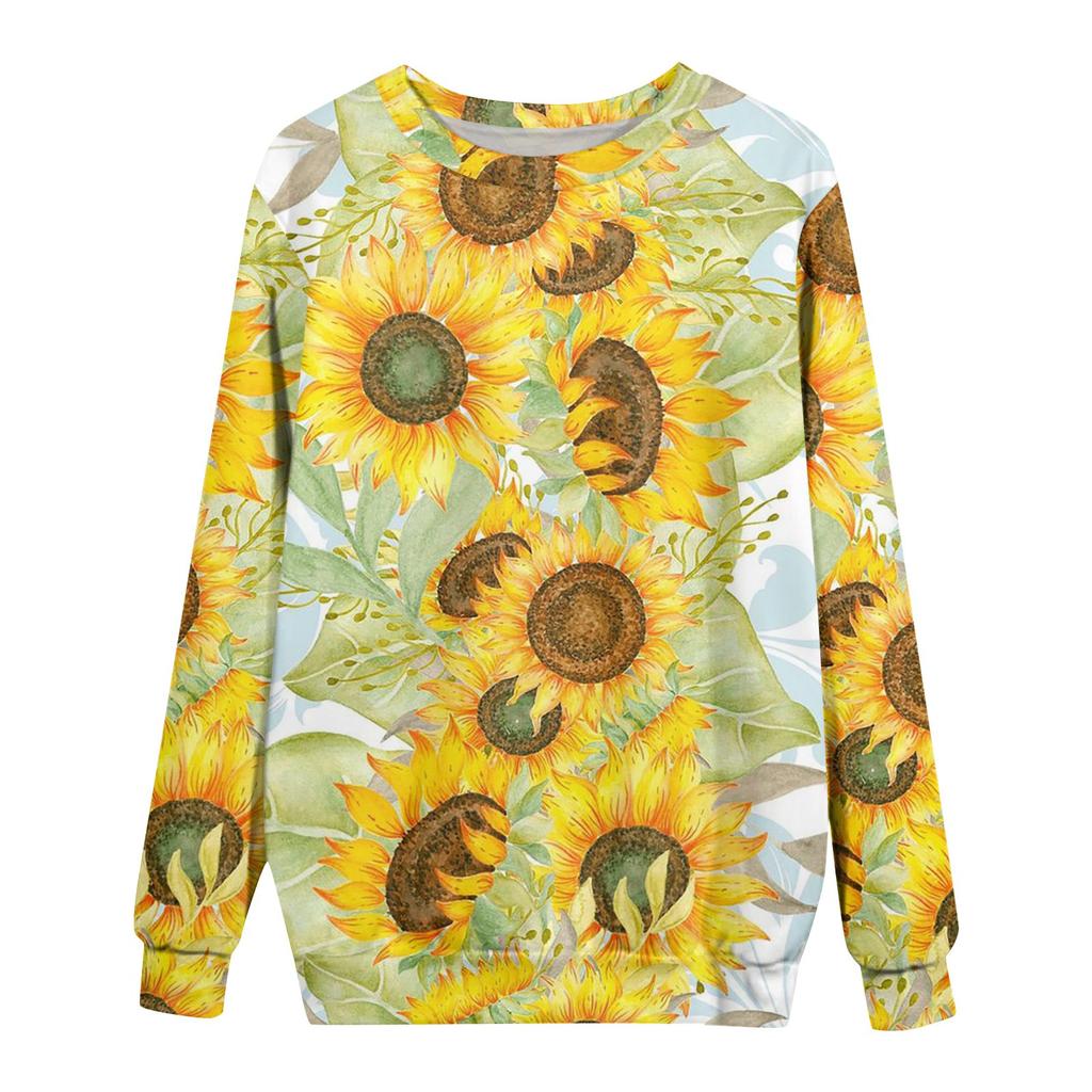 Women's Fashion Flower Printing Round Neck Sweater Top
