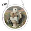 Clear Acrylic Halloween Hanging Suncatcher Jigsaw Puzzle Set, Spooky Ghost Floral Meadow Window Ornament with Metal Lightweight Frame & Chain,