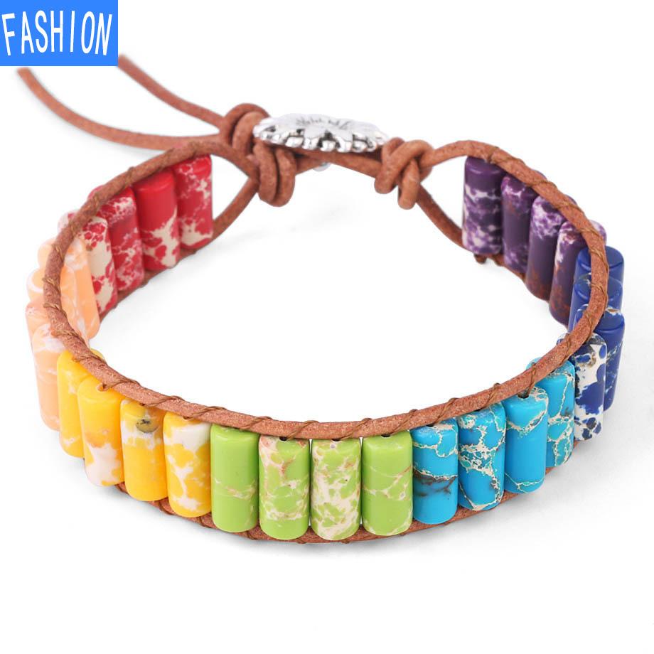 6 мм Императорский кристалл цилиндрический бисер кожаный веревочный браслет богемный Радужный камень браслеты из бисера для женщин