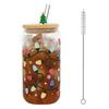 Color Changing Christmas Glass Cup with Lid Straw Brush Reusable Glass Iced Coffee Cup