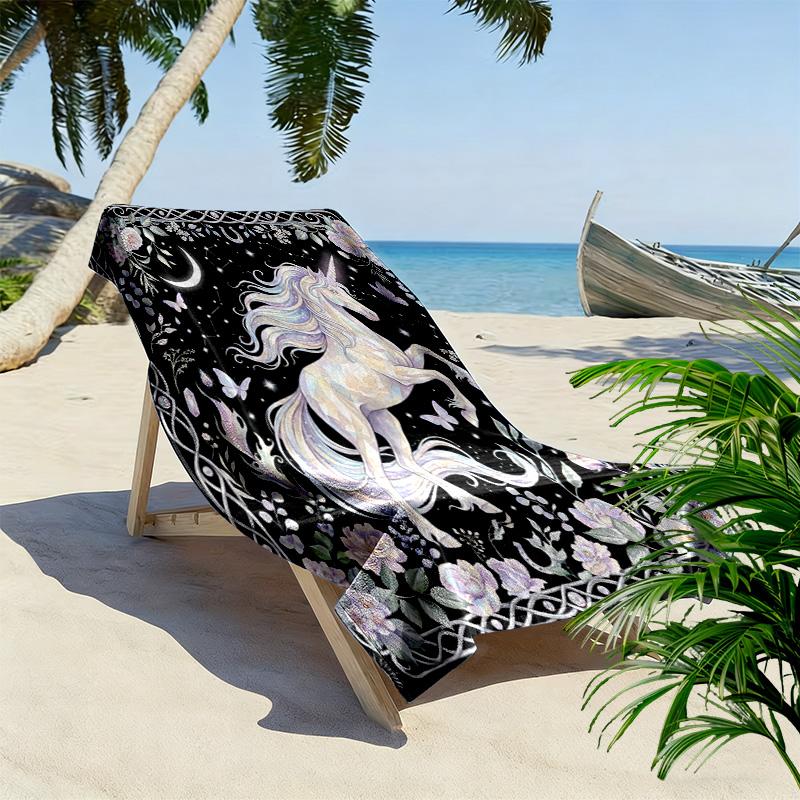 Vintage Floral Dragon Print Beach Towel, Large Soft Quick Dry Towel for Beach Camping Swimming