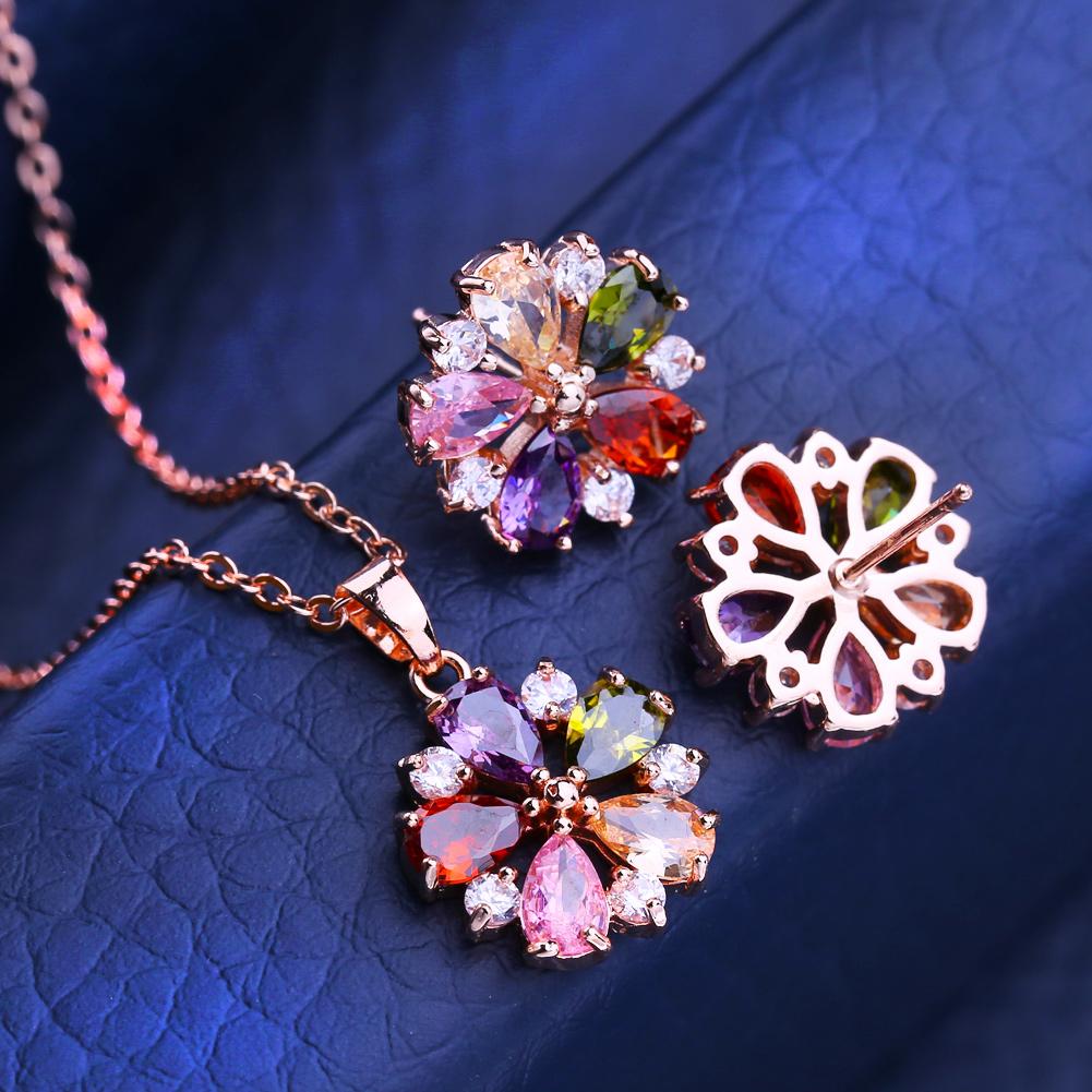 KNIKOO Flower Jewelry Sets Necklace Earrings For Women Cubic Zirconia Fashion Flower Necklace Earrings Jewelry Sets