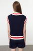 Women's Elegance Style Sweater Navy Blue V-Neck Knitwear Sweater